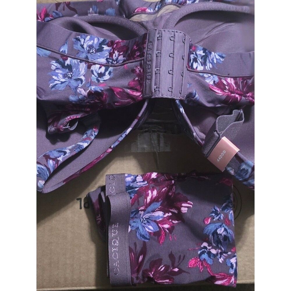 Cacique Plum Floral Underwire Bra and Brief Set Comfort Bliss 44DDD Briefs 18/20 - Picture 2 of 7